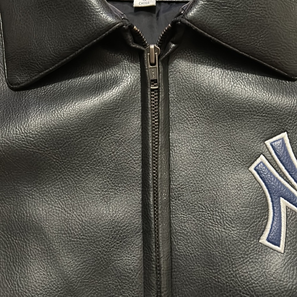 MLB New York Yankees Leather Varsity Jacket Men’s Black Blue Bomber NY Logo - Picture 8 of 16
